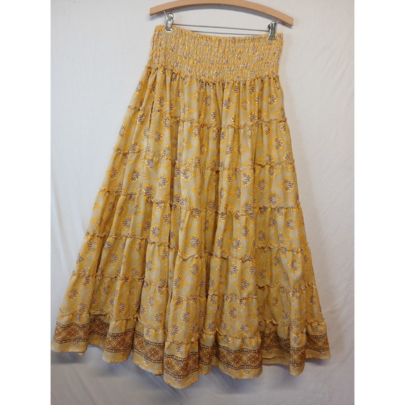 Dresses & Skirts - Silk skirt womens one size flowy boho feminine coastal grandma yellow maxi